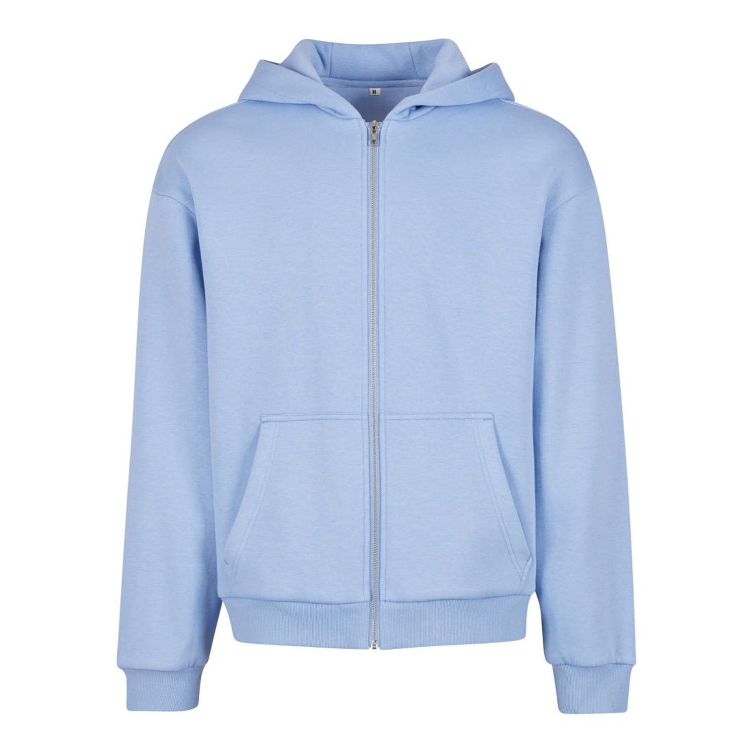 Powder Blue - Front - Build Your Brand Unisex Adult Fluffy Full Zip Hoodie