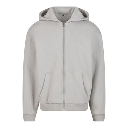 Light Asphalt - Front - Build Your Brand Unisex Adult Fluffy Full Zip Hoodie