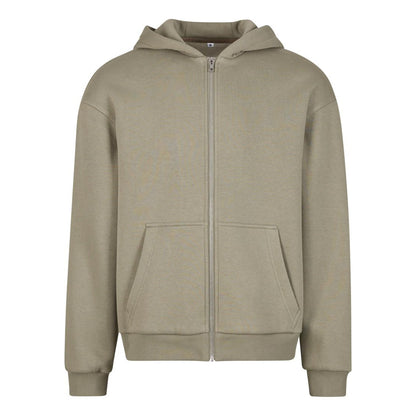 Pale Olive - Front - Build Your Brand Unisex Adult Fluffy Full Zip Hoodie