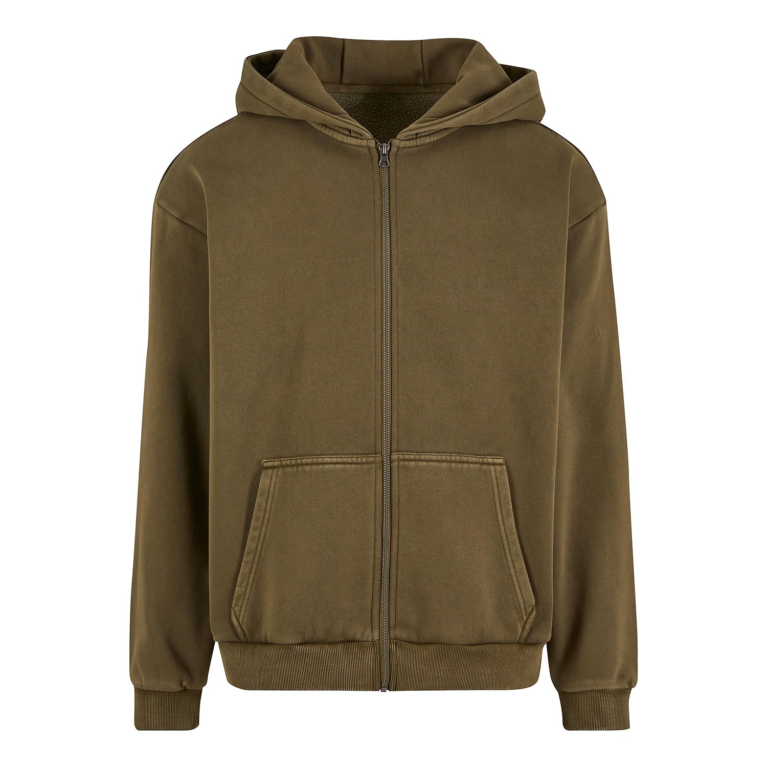 Olive - Front - Build Your Brand Mens Vintage Heavy Full Zip Hoodie