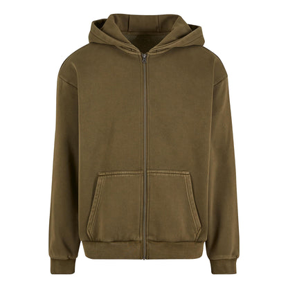 Olive - Front - Build Your Brand Mens Vintage Heavy Full Zip Hoodie
