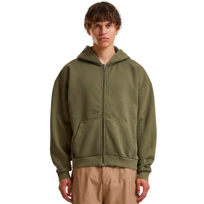 Olive - Side - Build Your Brand Mens Vintage Heavy Full Zip Hoodie
