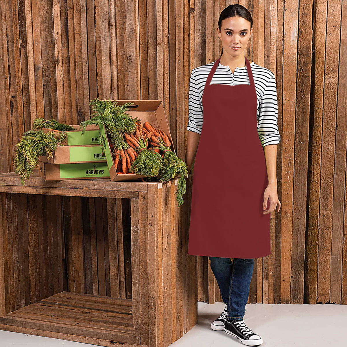 Burgundy - Back - Premier Colours Bib Apron - Workwear