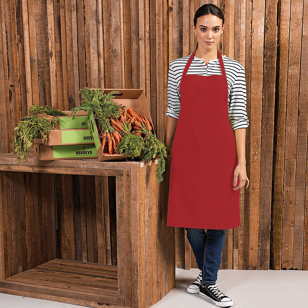Red - Back - Premier Colours Bib Apron - Workwear