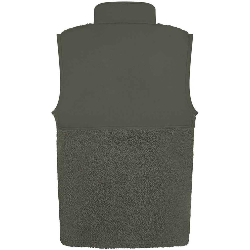 Dark Olive - Back - Front Row Unisex Adult Sherpa Recycled Gilet