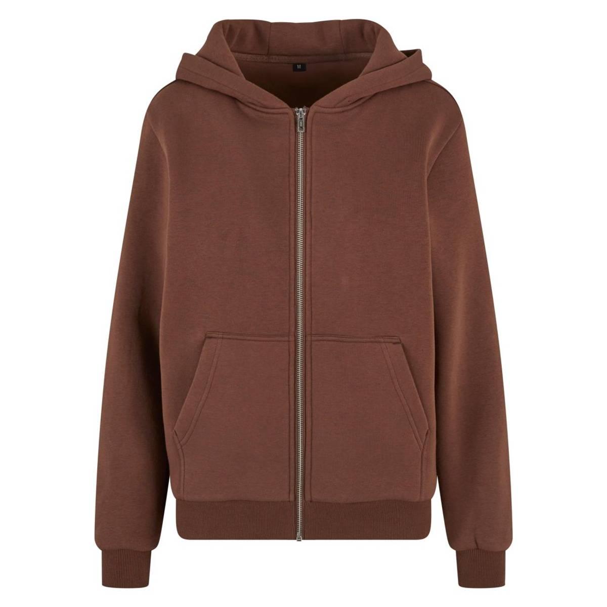 Chocolate Brown - Front - Build Your Brand Womens-Ladies Fluffy Full Zip Hoodie