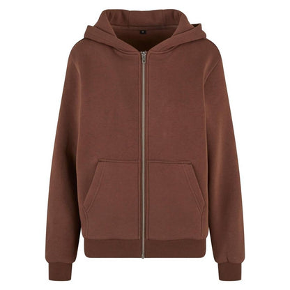 Chocolate Brown - Front - Build Your Brand Womens-Ladies Fluffy Full Zip Hoodie
