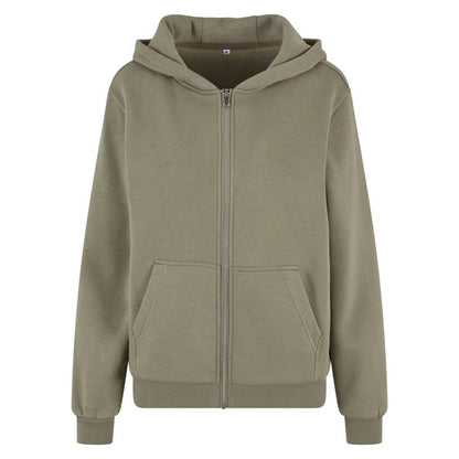 Pale Olive - Front - Build Your Brand Womens-Ladies Fluffy Full Zip Hoodie