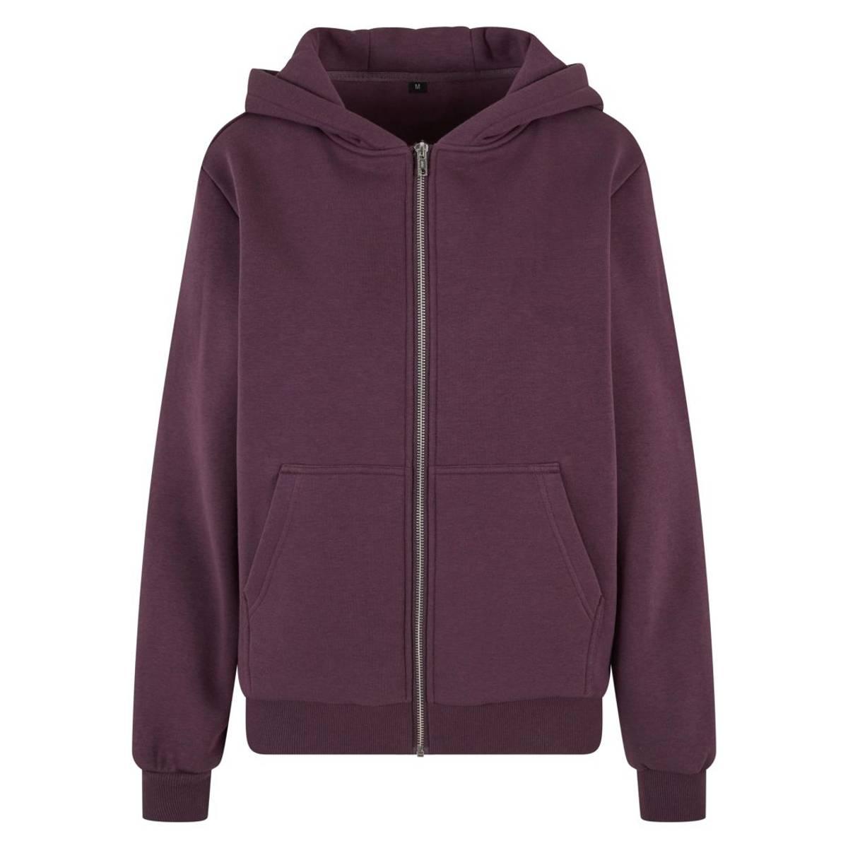 Plum Purple - Front - Build Your Brand Womens-Ladies Fluffy Full Zip Hoodie