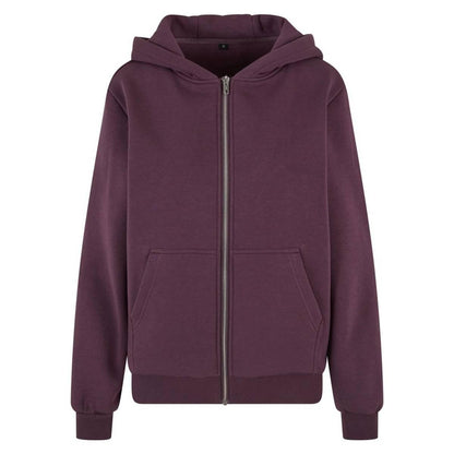 Plum Purple - Front - Build Your Brand Womens-Ladies Fluffy Full Zip Hoodie