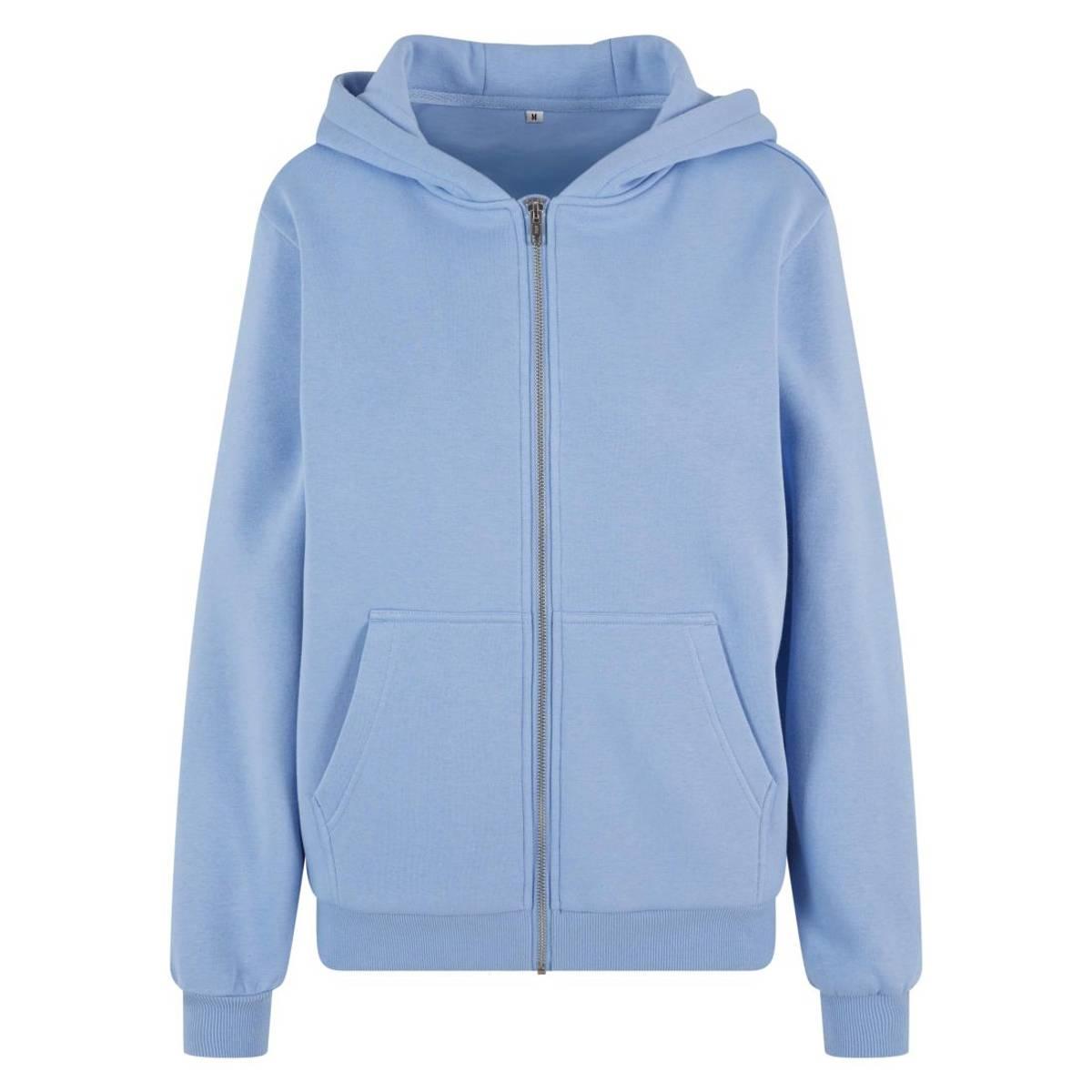Powder Blue - Front - Build Your Brand Womens-Ladies Fluffy Full Zip Hoodie