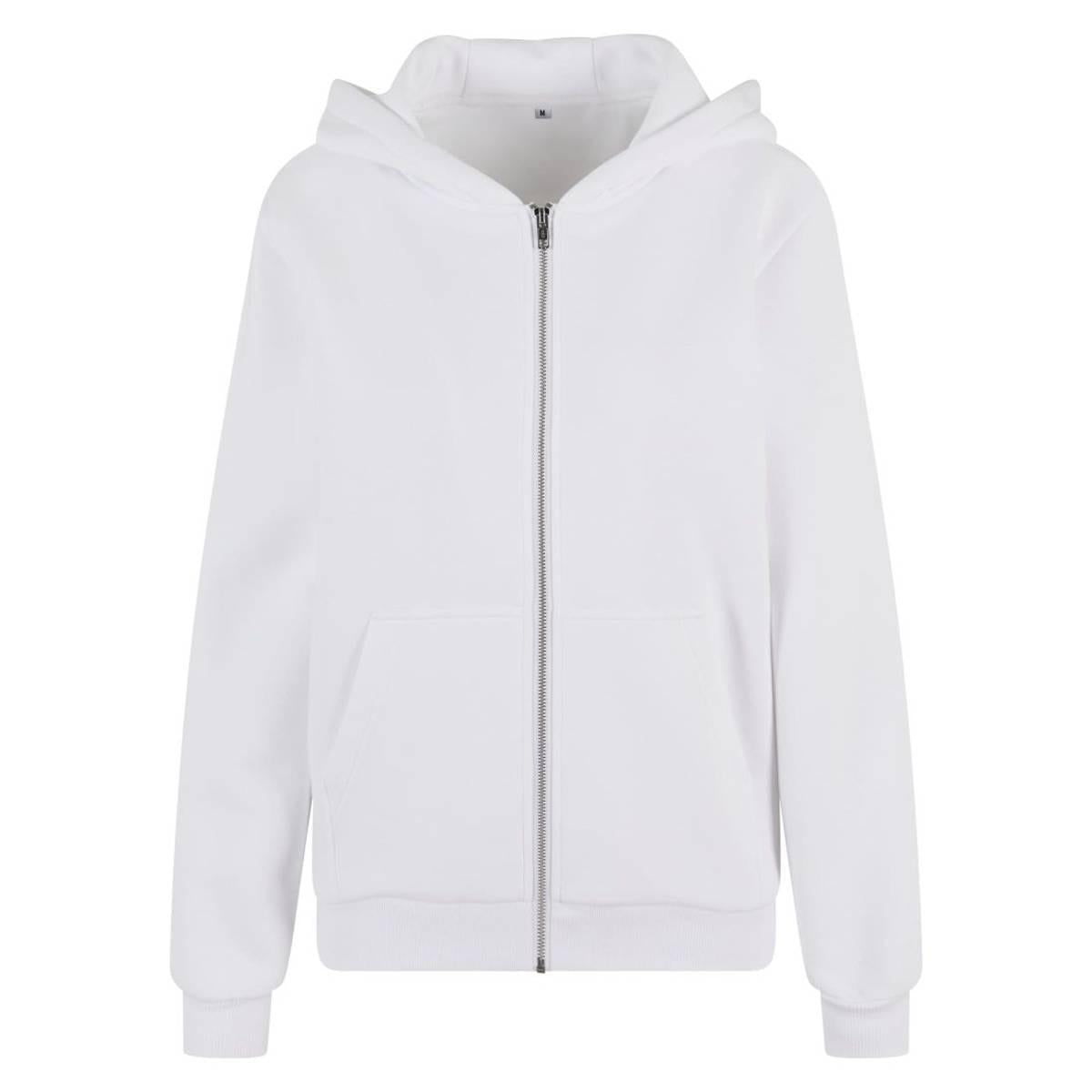 White - Front - Build Your Brand Womens-Ladies Fluffy Full Zip Hoodie