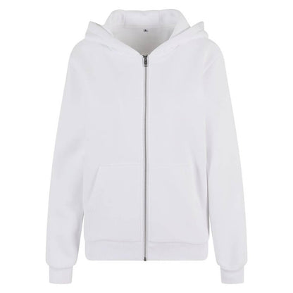 White - Front - Build Your Brand Womens-Ladies Fluffy Full Zip Hoodie