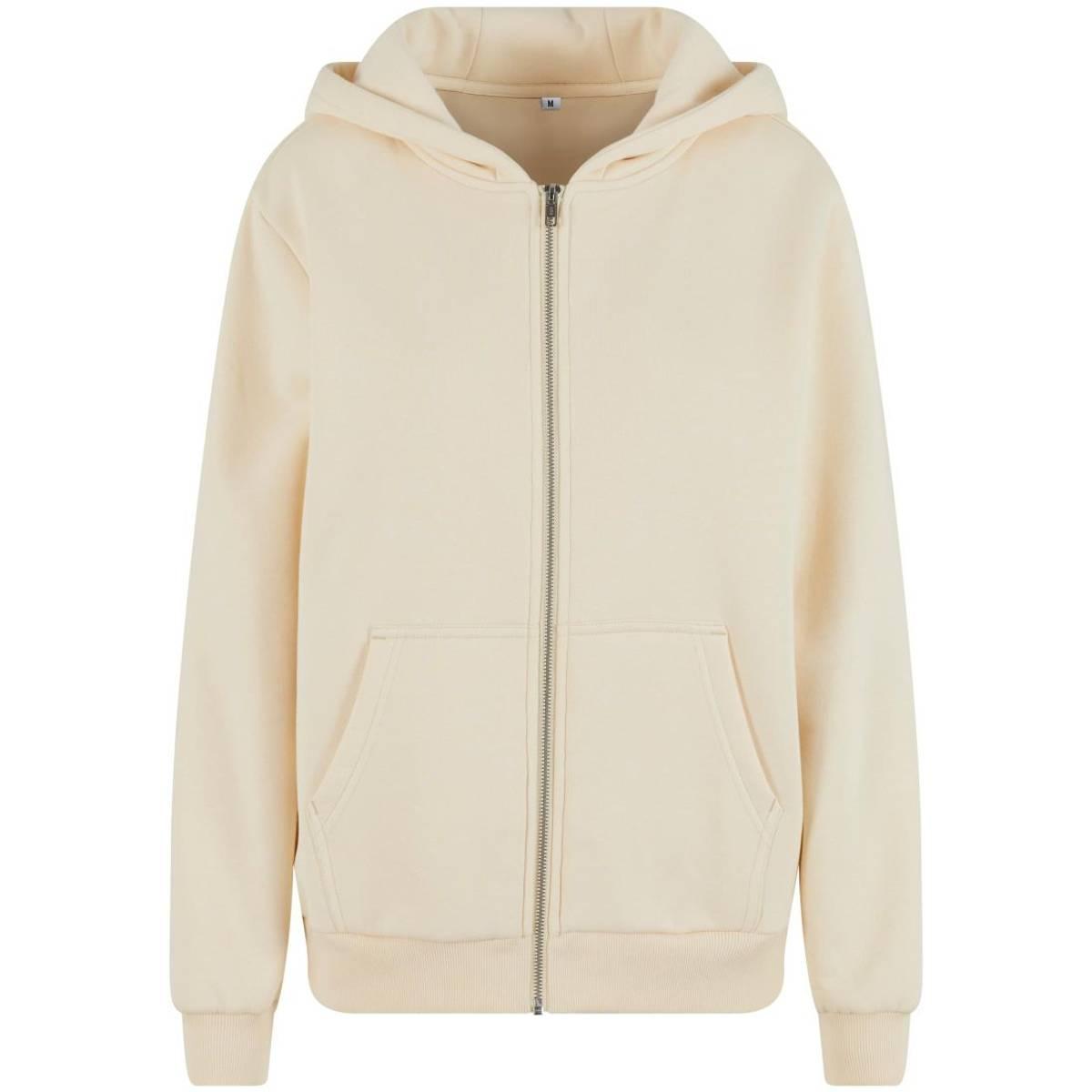 White Sand - Front - Build Your Brand Womens-Ladies Fluffy Full Zip Hoodie