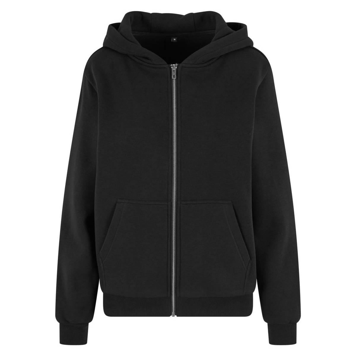 Black - Front - Build Your Brand Womens-Ladies Fluffy Full Zip Hoodie