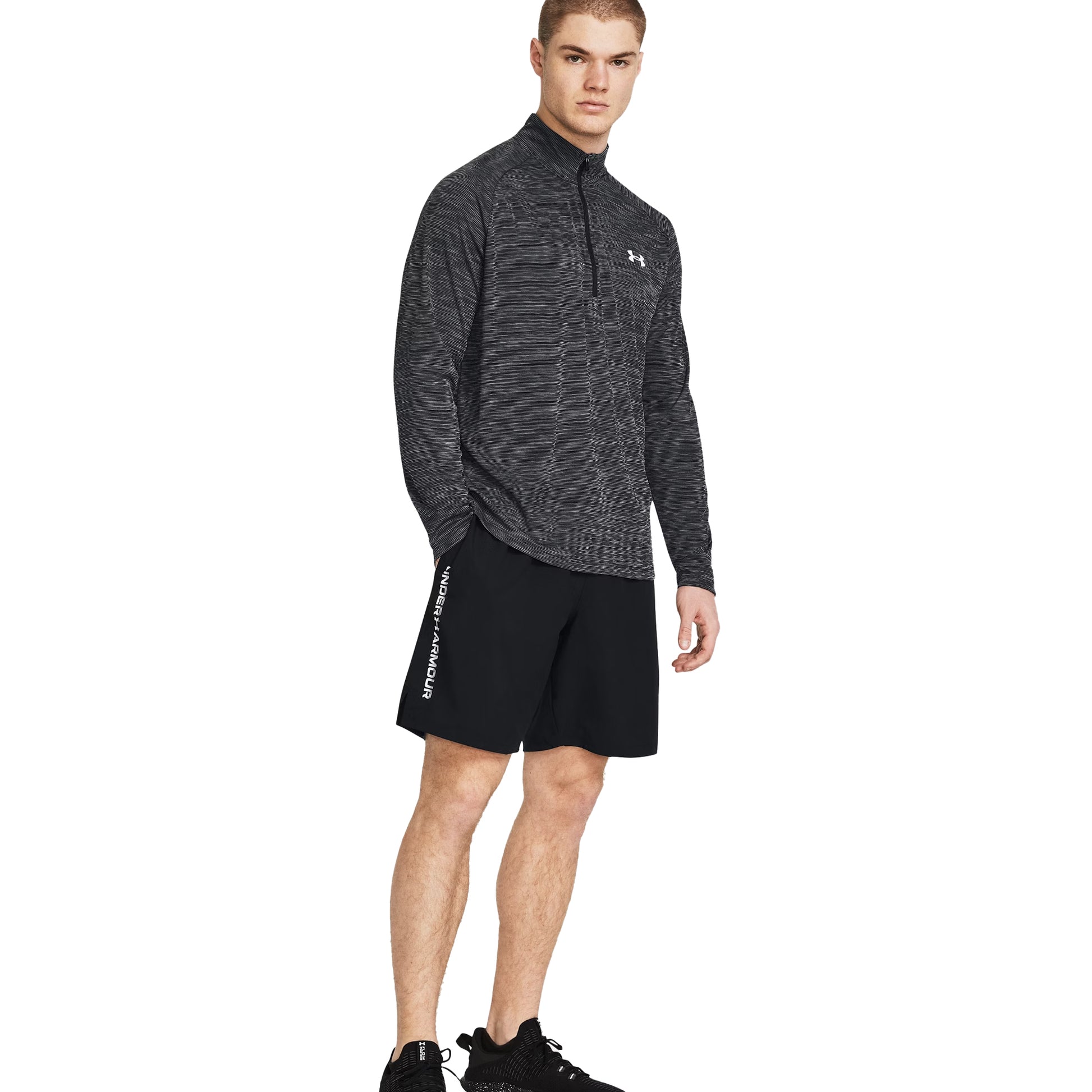 Black - Side - Under Armour Mens Technical Wordmark Woven Shorts