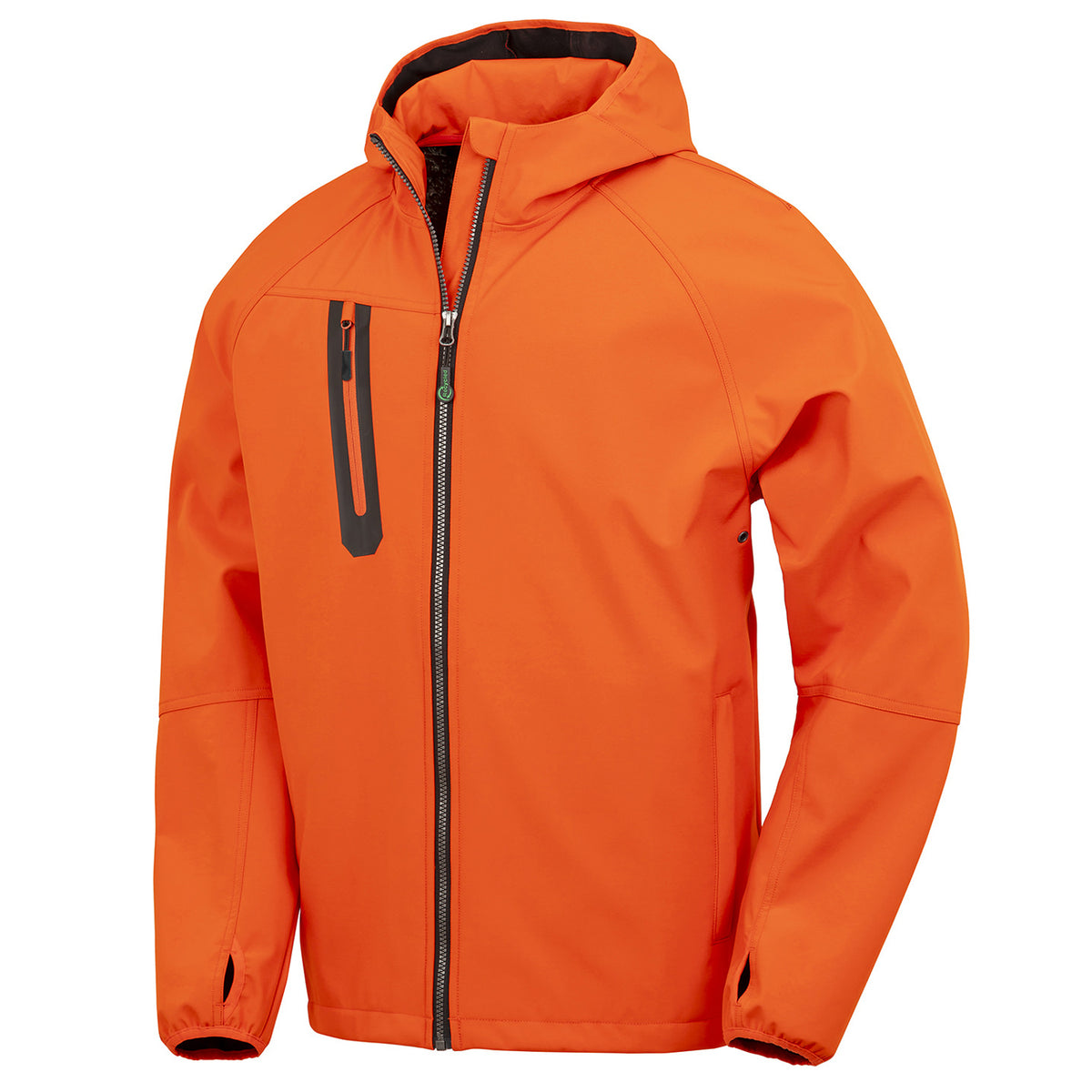 Orange-Navy - Front - Result Genuine Recycled Mens 3 Layer Hooded Soft Shell Jacket