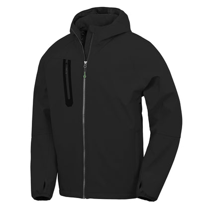 Black - Front - Result Genuine Recycled Mens 3 Layer Hooded Soft Shell Jacket