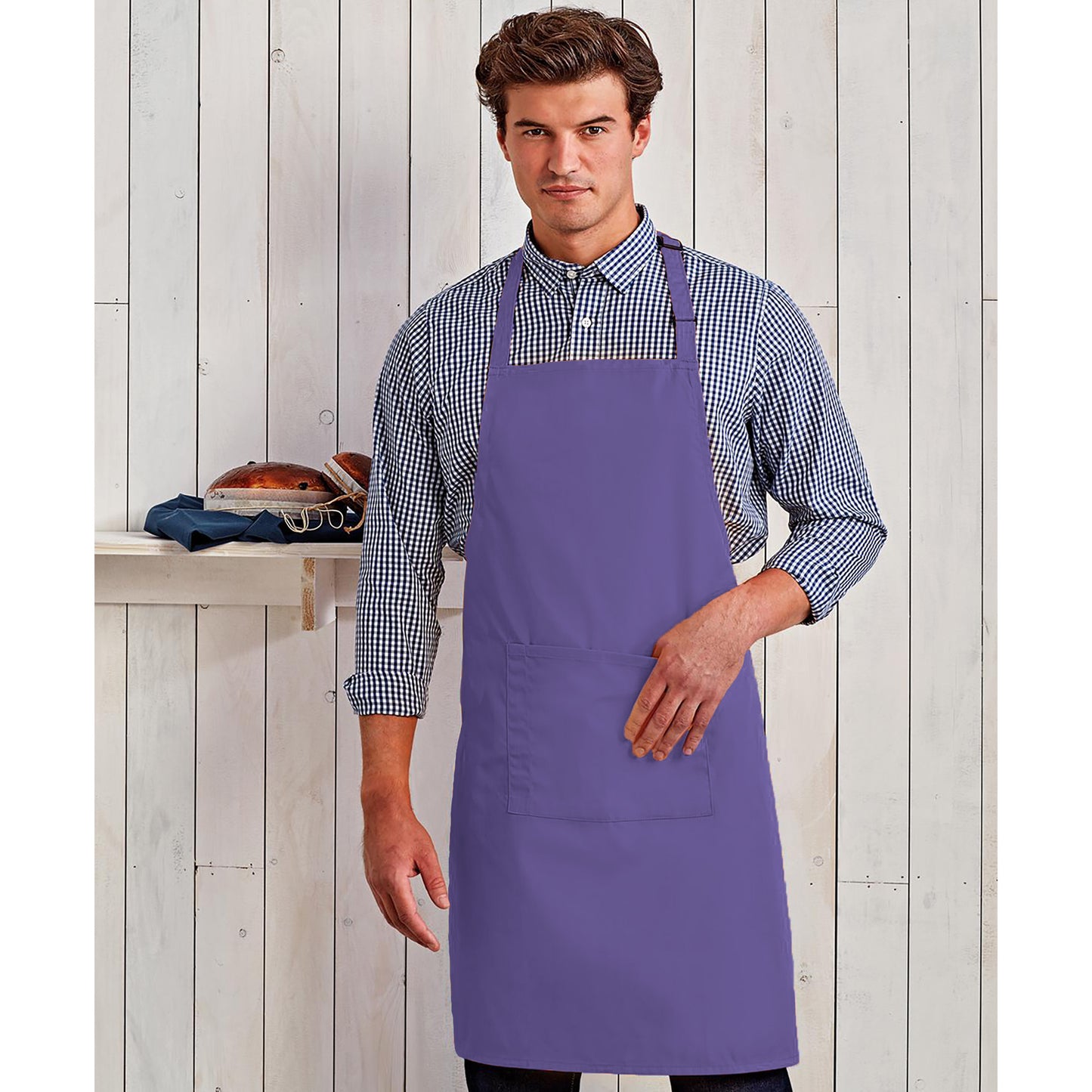 Purple - Back - Premier Ladies-Womens Colours Bip Apron With Pocket - Workwear