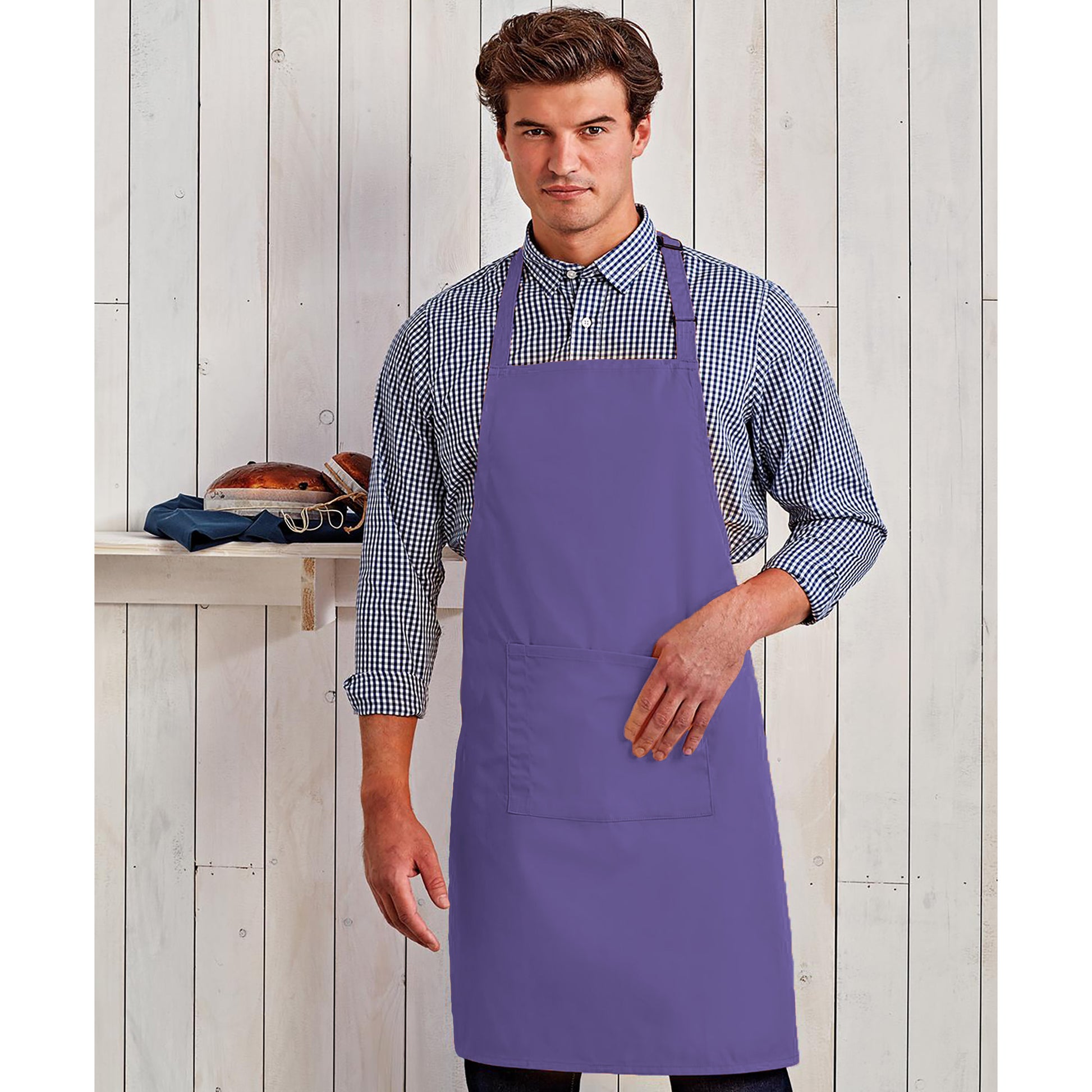 Purple - Back - Premier Ladies-Womens Colours Bip Apron With Pocket - Workwear