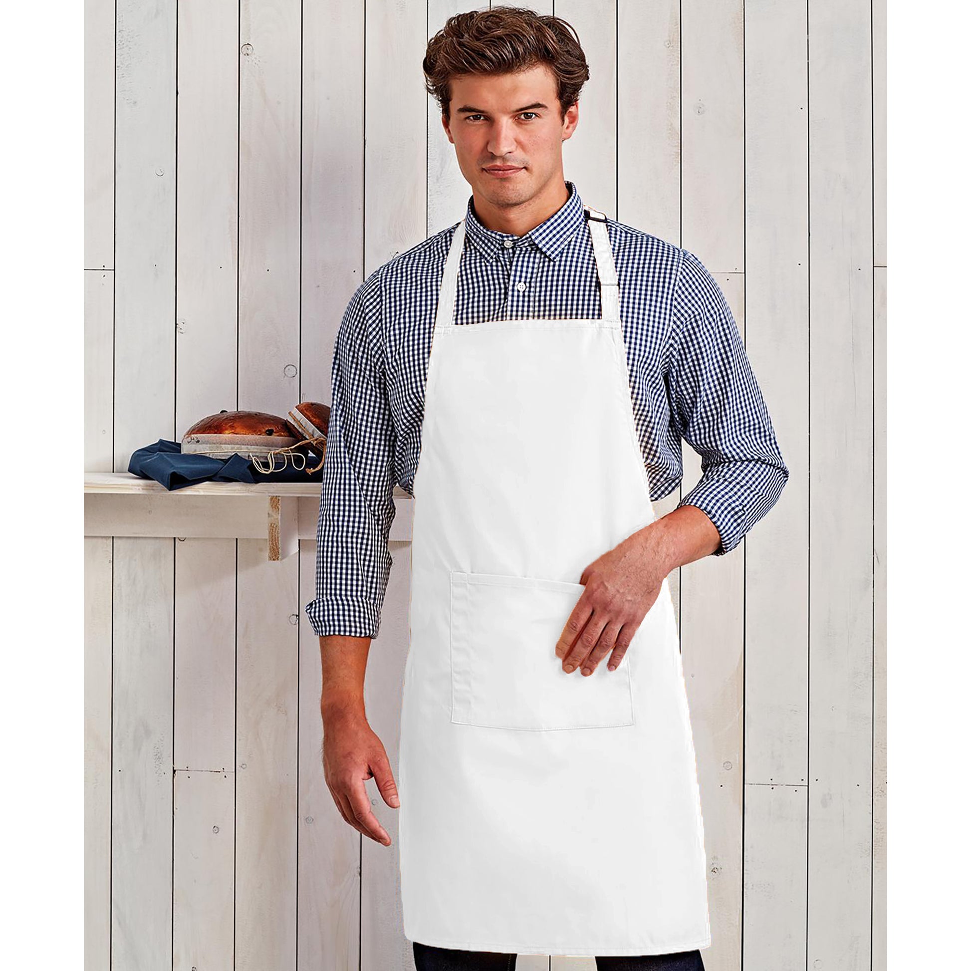 White - Back - Premier Ladies-Womens Colours Bip Apron With Pocket - Workwear