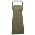 Olive - Front - Premier Ladies-Womens Colours Bip Apron With Pocket - Workwear