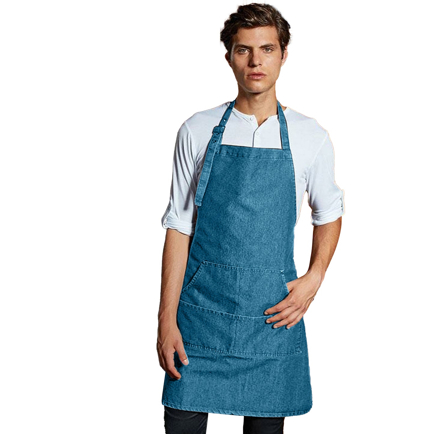 Blue Denim - Back - Premier Ladies-Womens Colours Bip Apron With Pocket - Workwear