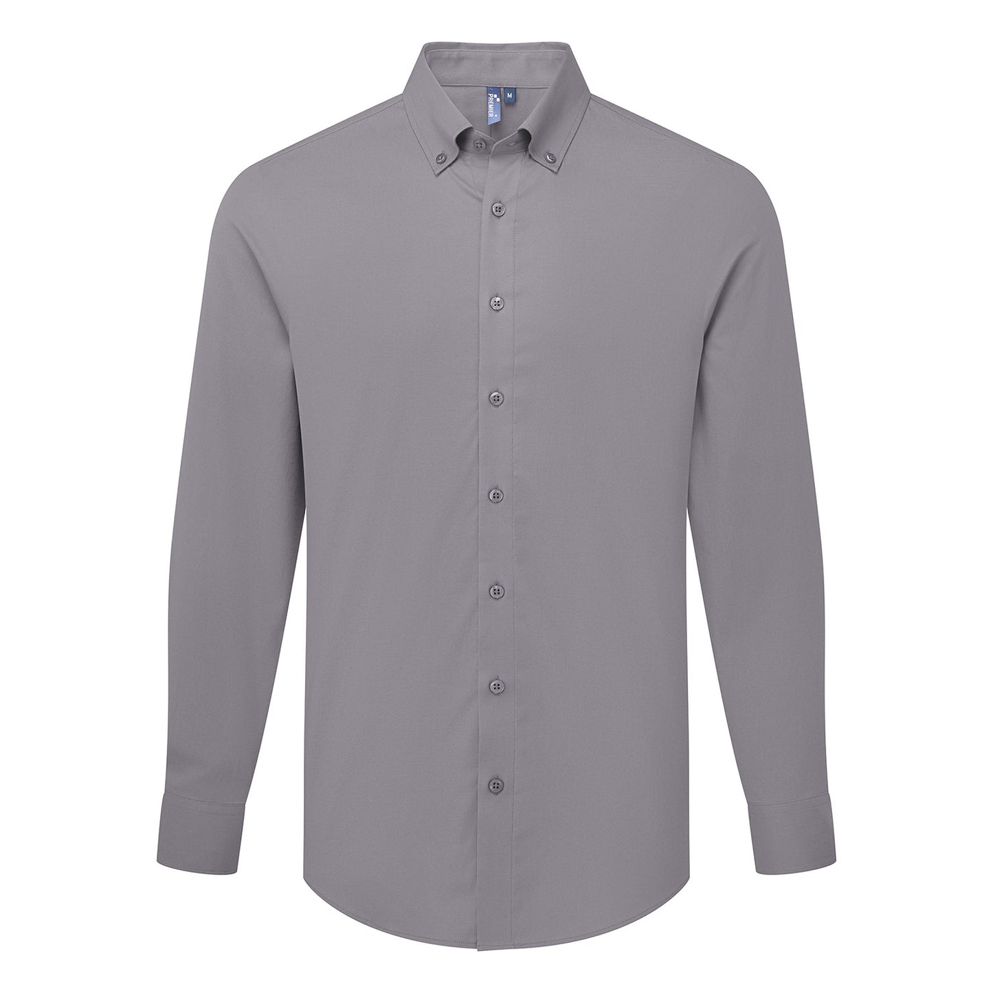 Steel Grey - Front - Premier Mens Supreme Oxford Long-Sleeved Formal Shirt
