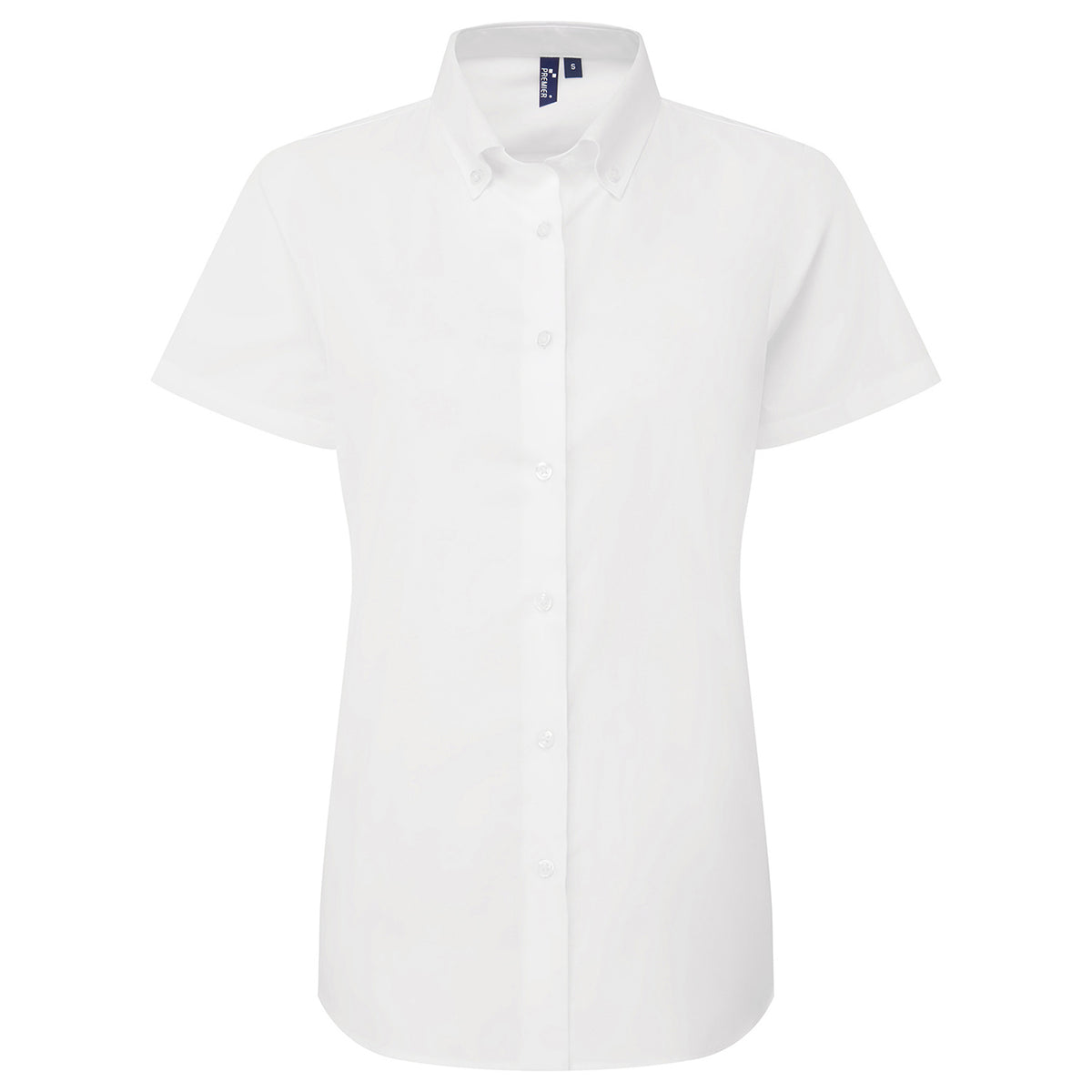 White - Front - Premier Womens-Ladies Supreme Oxford Short-Sleeved Formal Shirt