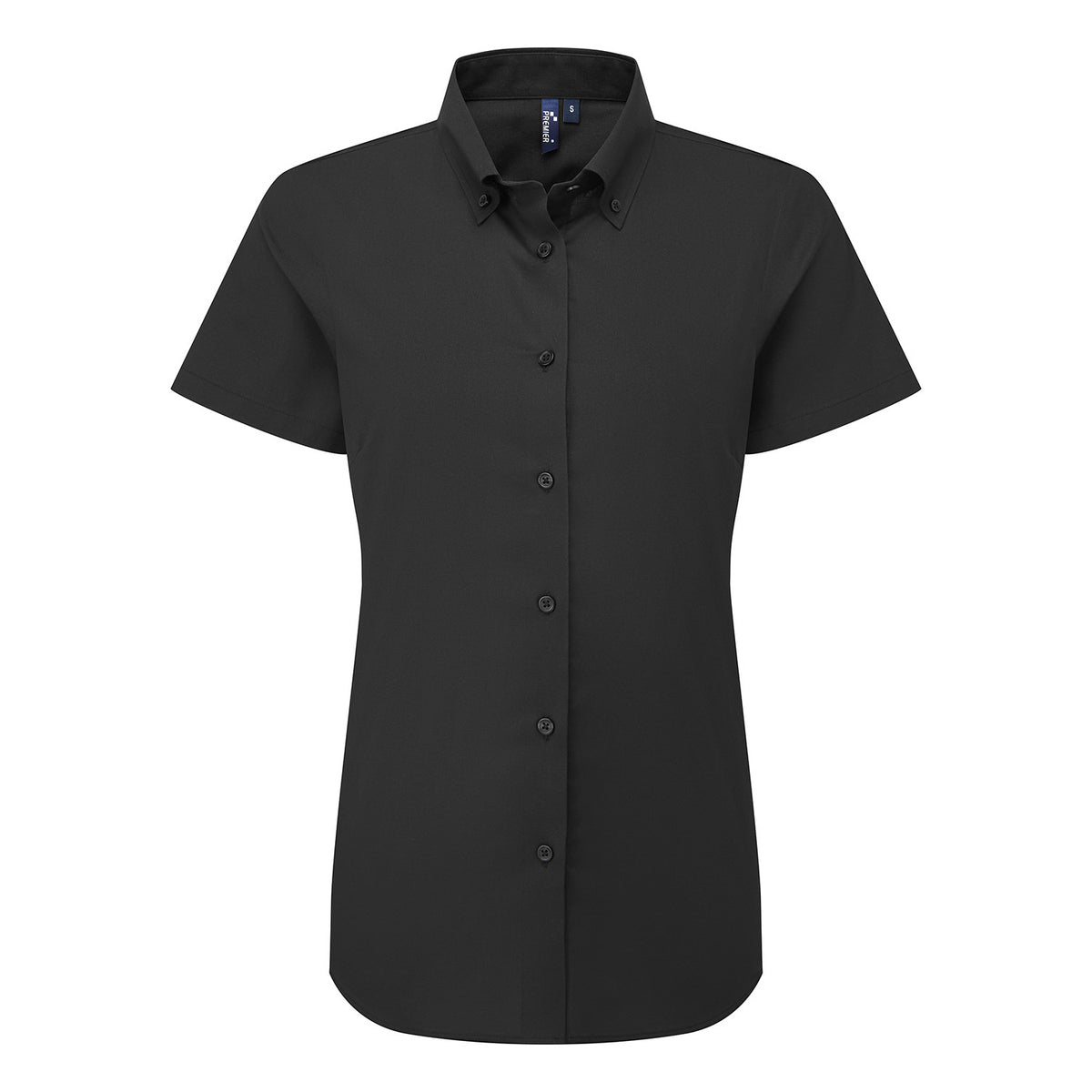 Black - Front - Premier Womens-Ladies Supreme Oxford Short-Sleeved Formal Shirt