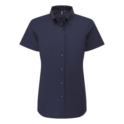 Navy - Front - Premier Womens-Ladies Supreme Oxford Short-Sleeved Formal Shirt