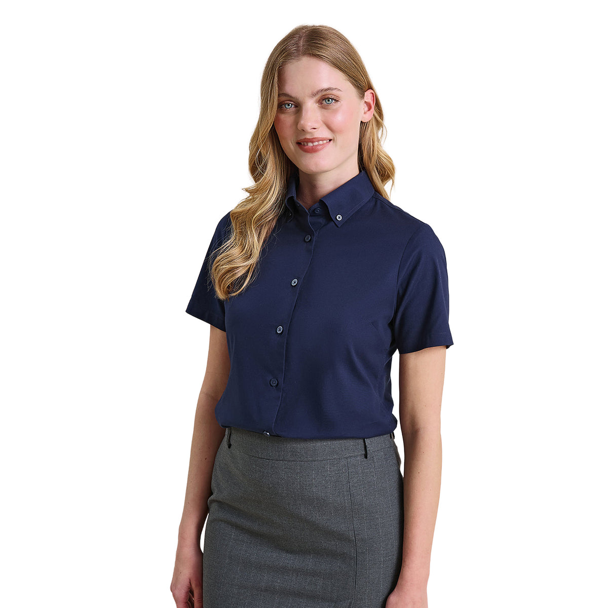 Navy - Back - Premier Womens-Ladies Supreme Oxford Short-Sleeved Formal Shirt