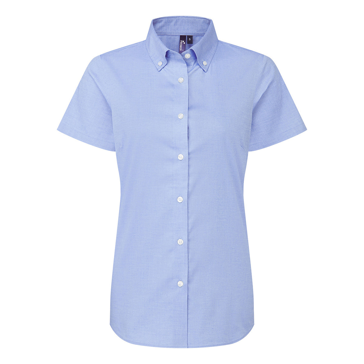 Oxford Blue - Front - Premier Womens-Ladies Supreme Oxford Short-Sleeved Formal Shirt