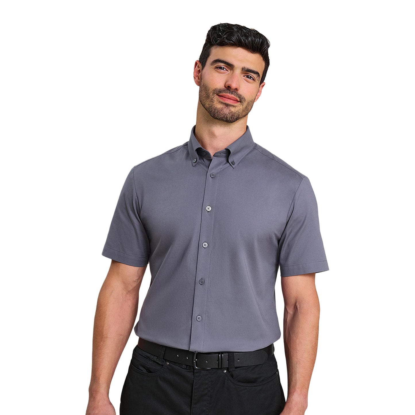 Steel Grey - Back - Premier Mens Supreme Oxford Short-Sleeved Formal Shirt