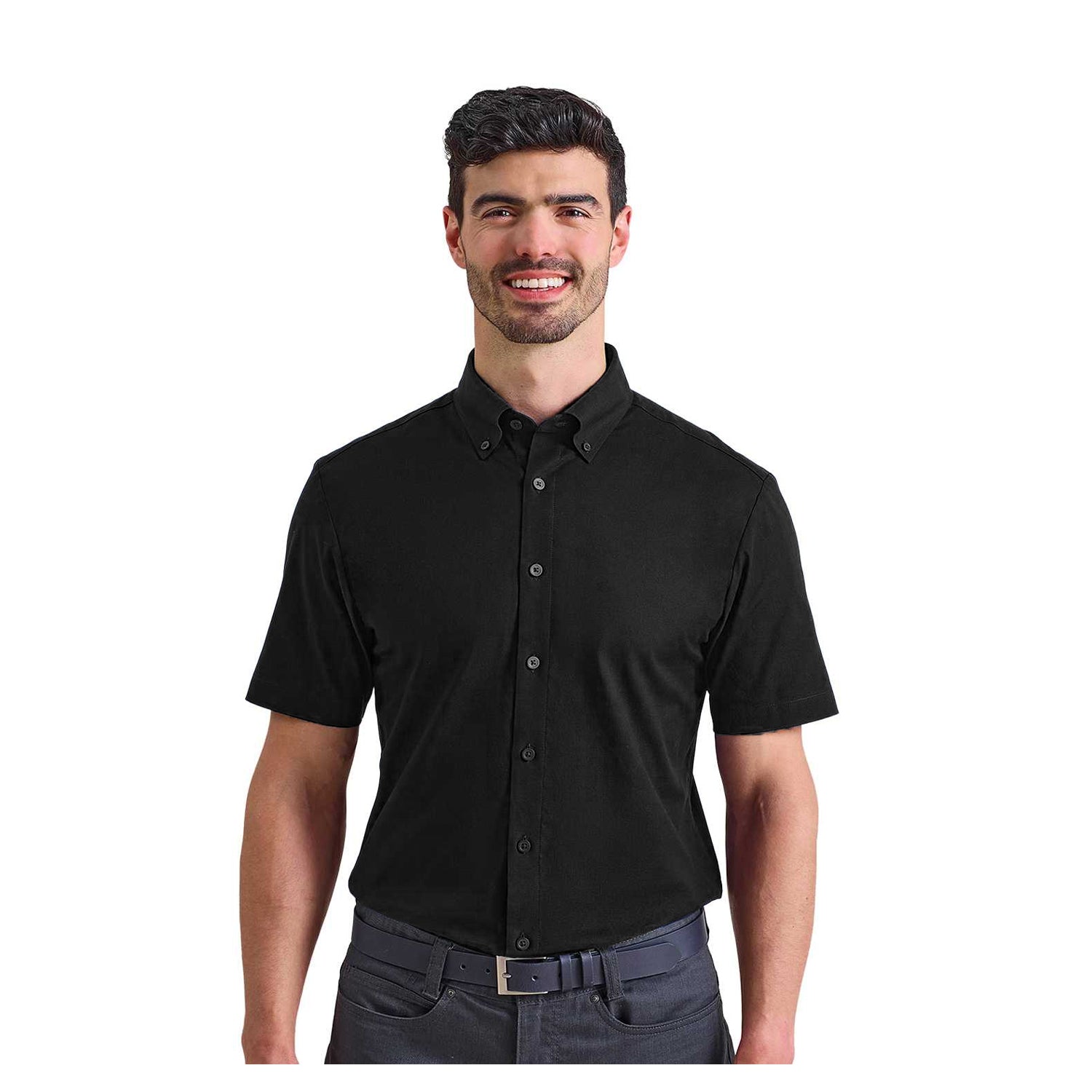 Black - Back - Premier Mens Supreme Oxford Short-Sleeved Formal Shirt