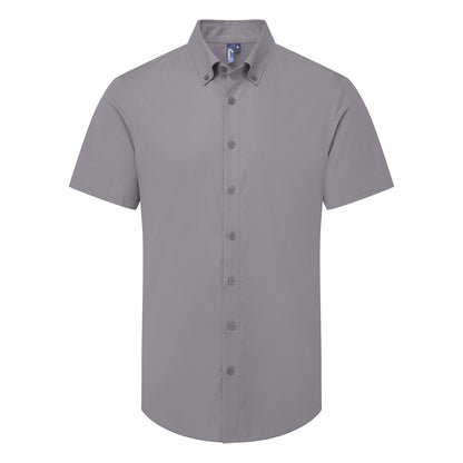 Steel Grey - Front - Premier Mens Supreme Oxford Short-Sleeved Formal Shirt