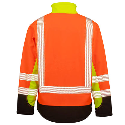 Fluorescent Yellow-Fluorescent Orange-Black - Back - Result Genuine Recycled Mens 3 Tone 3 Layer Safety Soft Shell Jacket