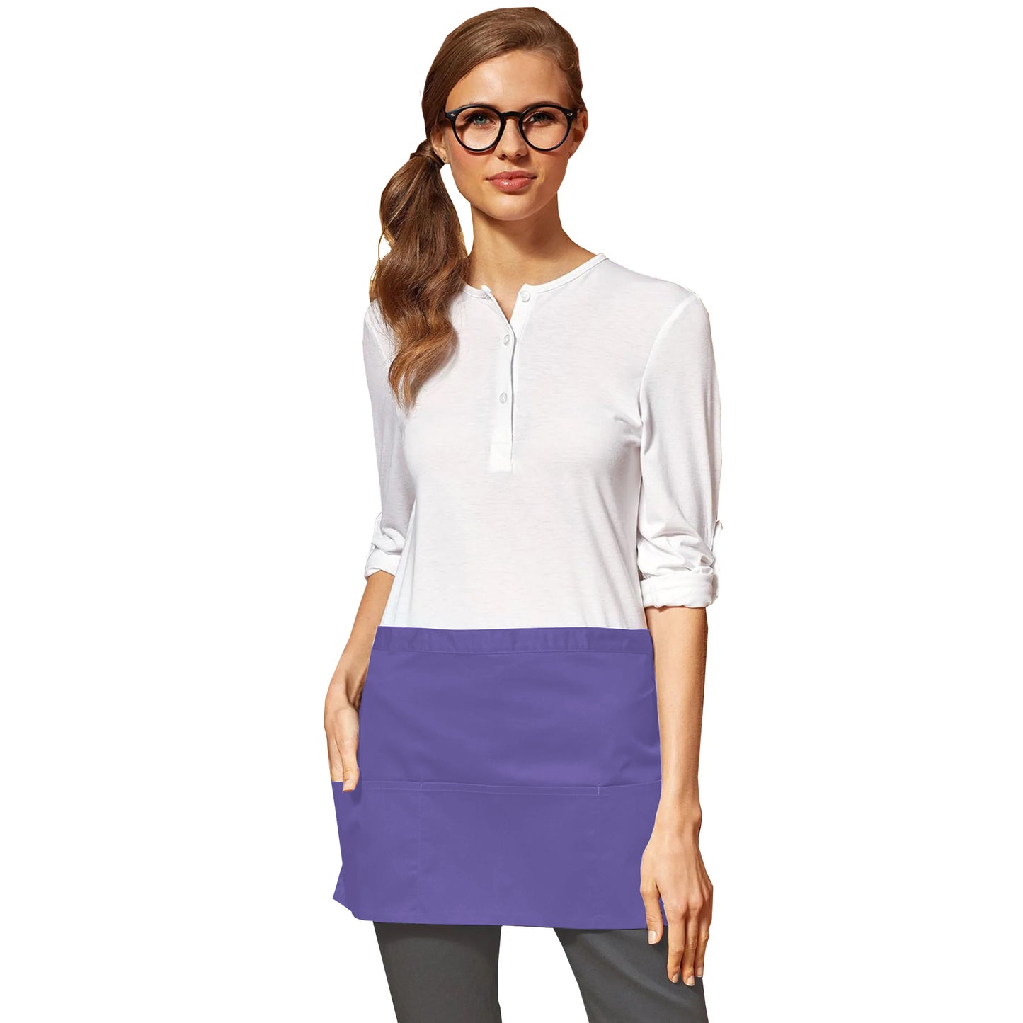 Purple - Back - Premier Ladies-Womens Colours 3 Pocket Apron - Workwear
