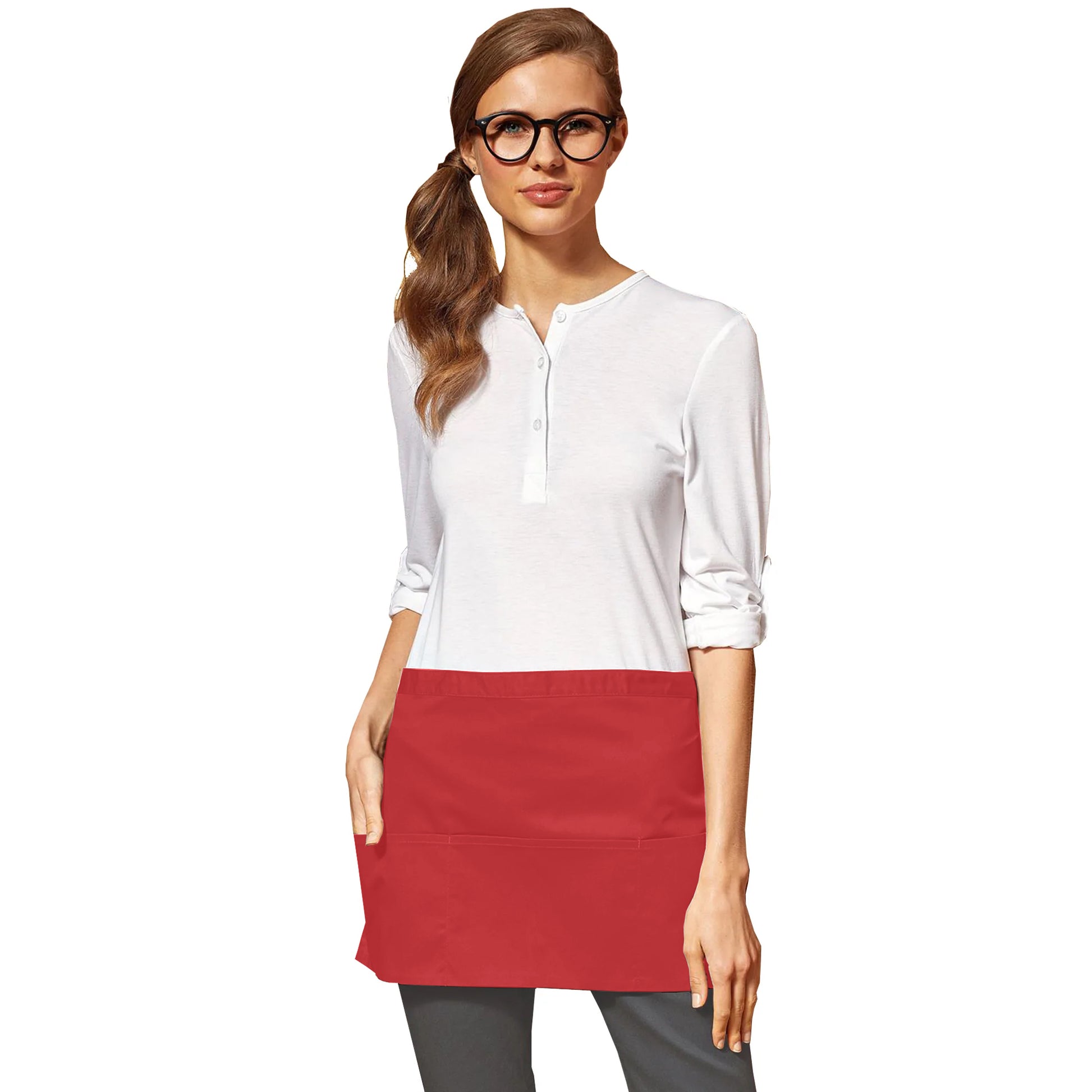 Red - Back - Premier Ladies-Womens Colours 3 Pocket Apron - Workwear