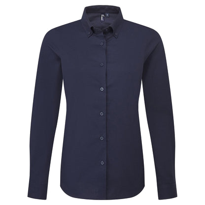 Navy - Front - Premier Womens-Ladies Supreme Oxford Long-Sleeved Shirt