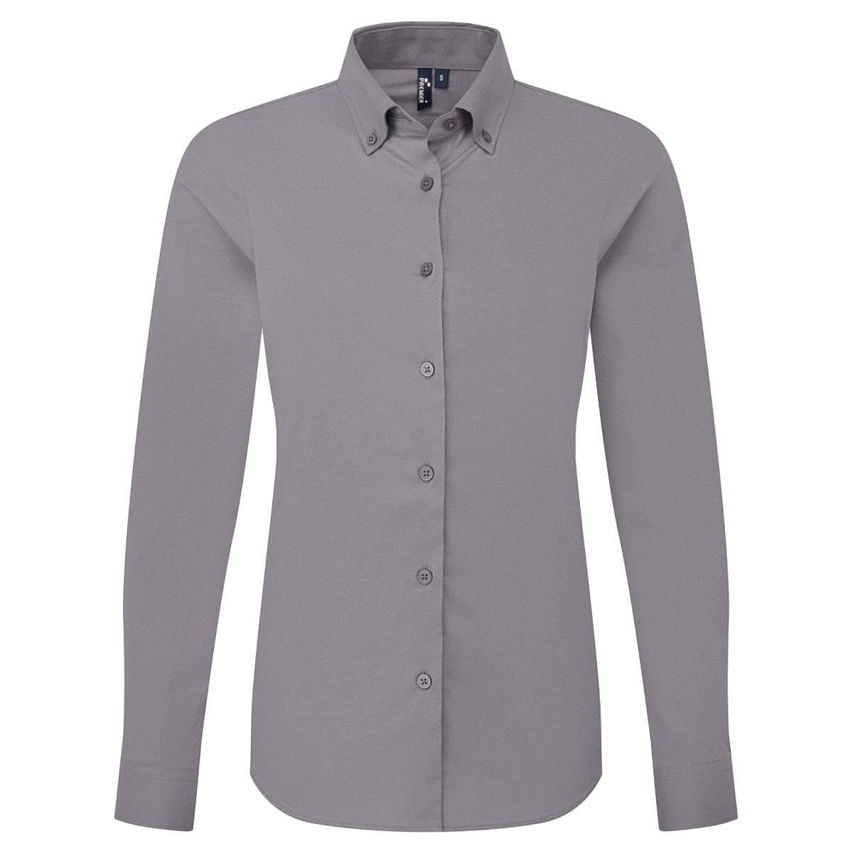 Steel Grey - Front - Premier Womens-Ladies Supreme Oxford Long-Sleeved Shirt