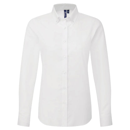 White - Front - Premier Womens-Ladies Supreme Oxford Long-Sleeved Shirt