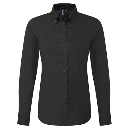 Black - Front - Premier Womens-Ladies Supreme Oxford Long-Sleeved Shirt