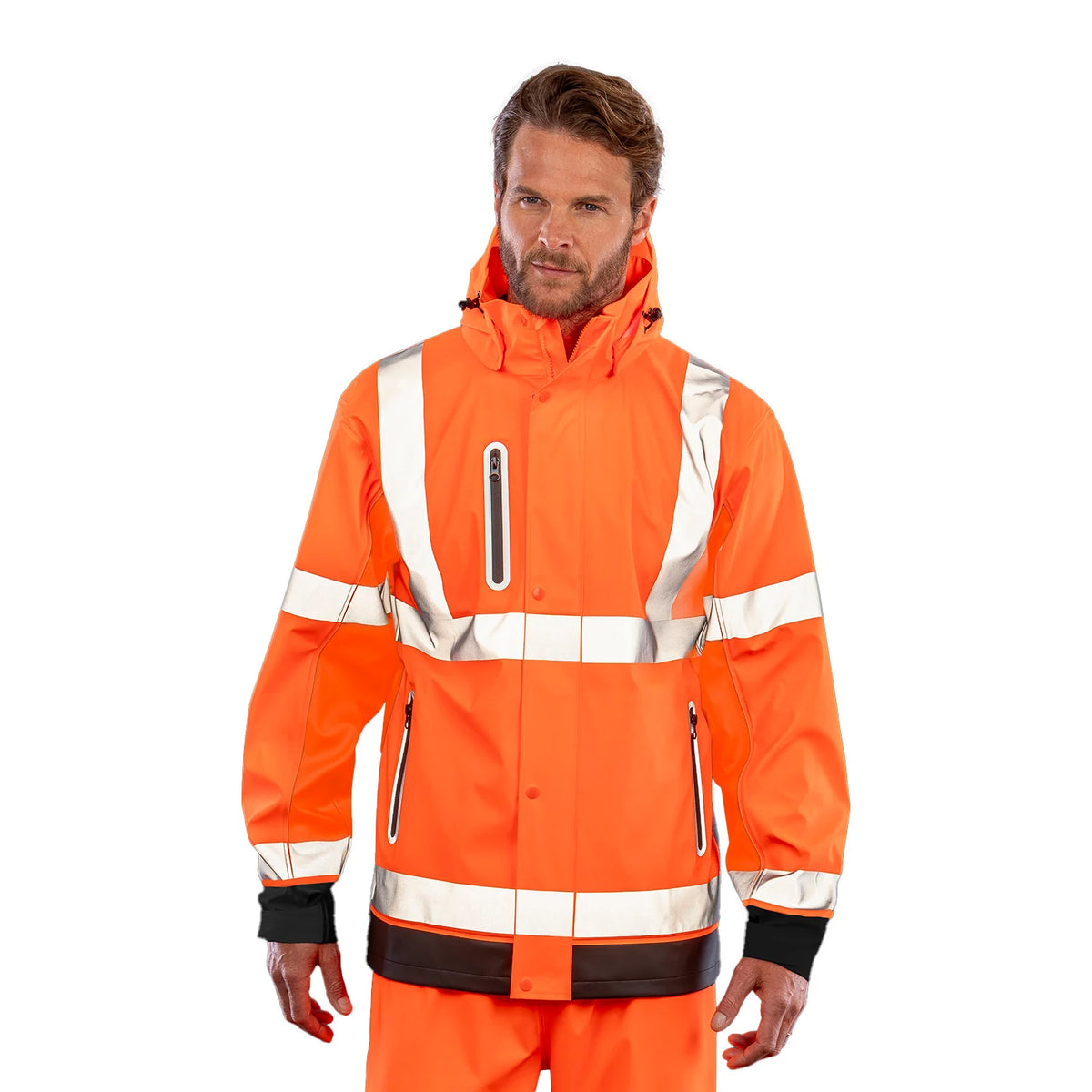 Fluorescent Orange-Black - Side - Result Genuine Recycled Unisex Adult Prism Heavy Duty Hi-Vis Vest