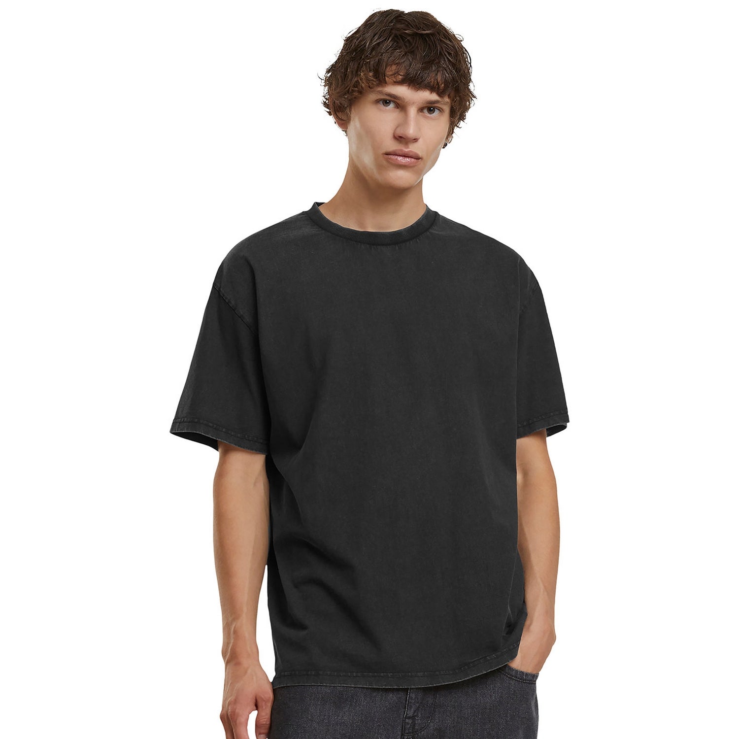 Black - Side - Build Your Brand Mens Vintage Heavyweight Loose T-Shirt