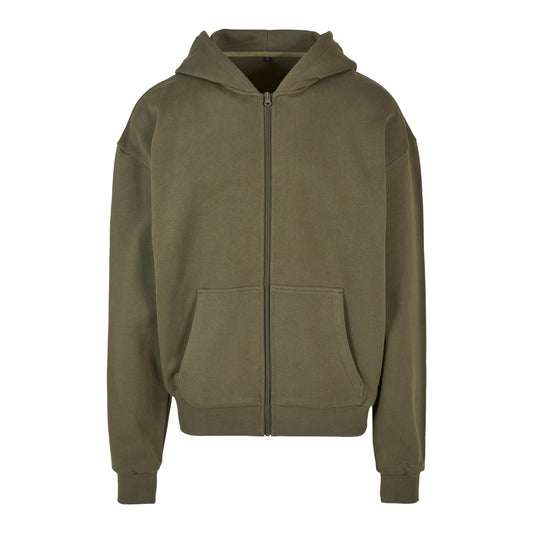 Olive - Front - Build Your Brand Mens Vintage Heavyweight Full Zip Hoodie
