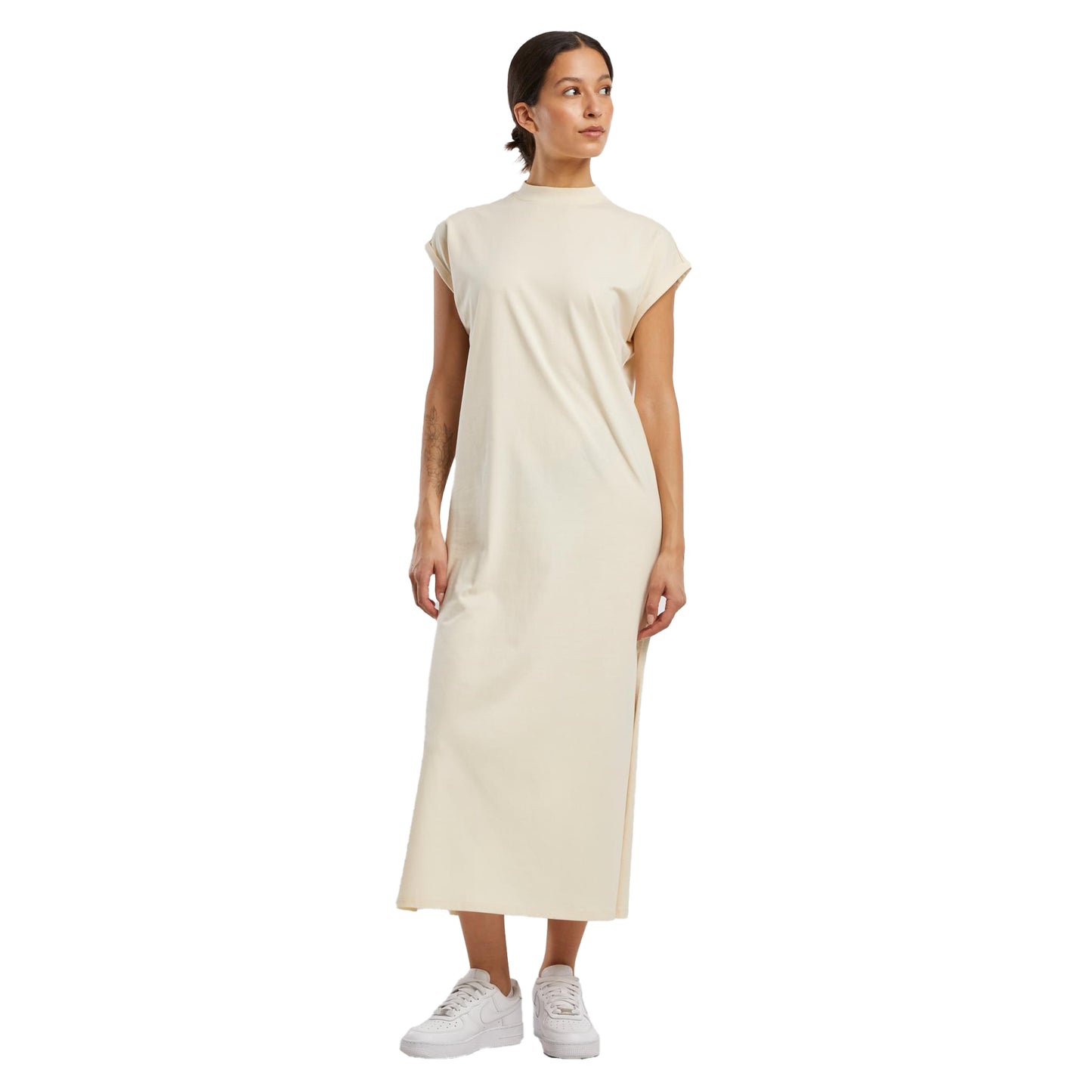 White Sand - Lifestyle - Build Your Brand Womens-Ladies Extended Shoulder Long Midi Dress