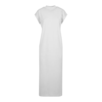 White - Front - Build Your Brand Womens-Ladies Extended Shoulder Long Midi Dress