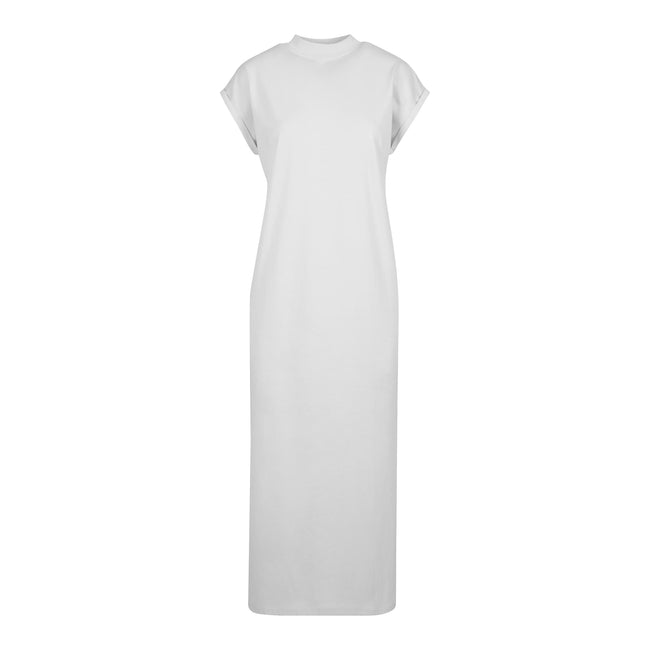 White - Front - Build Your Brand Womens-Ladies Extended Shoulder Long Midi Dress