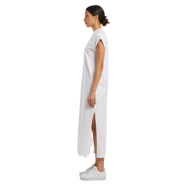 White - Side - Build Your Brand Womens-Ladies Extended Shoulder Long Midi Dress